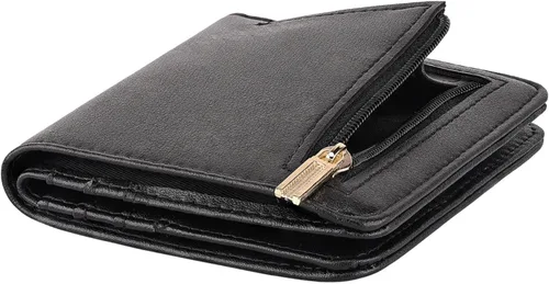 Vista 3 de Billetera para mujer, con bloqueo Rfid, pequeña, compacta, plegable, de lujo, de cuero, con bolsillo para mujer, minivestido con ventana de Verde