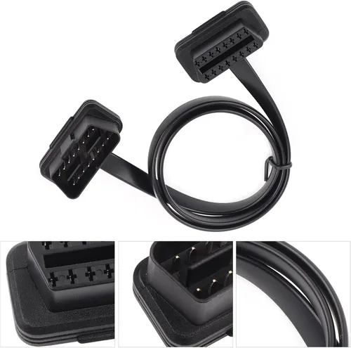 Vista 3 de Adaptador de cable OBD2, cable de extensión OBD2, cable de diagnóstico plano OBD2, cable de diagnóstico plano de 16 pines macho a hembra, adaptador