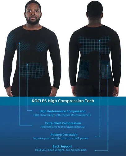 Vista 3 de KOCLES Camisas de compresión de ginecomastia para hombre, manga larga, adelgazante, moldeador de cuerpo, faja moldeadora de control de abdomen