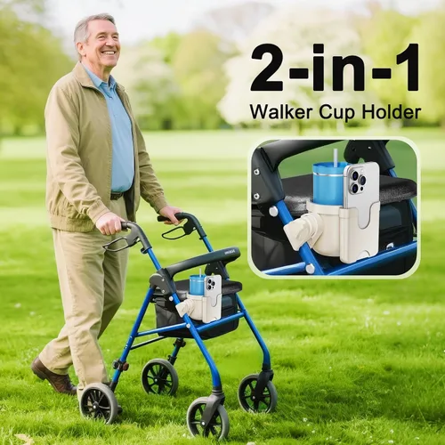 Vista 4 de Guiseapue Portavasos para caminador, portavasos para silla de ruedas con soporte para teléfono, accesorios para andador para personas mayores