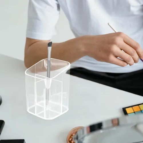 Vista 5 de 2pcs Makeup Brush Holder Pen Cup Organizer Plastic Cosmetic Brush Stand Makeup Case for Desktop Cosmetics Storage and Desk Use