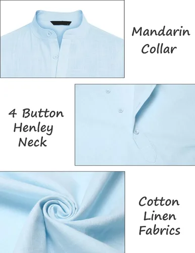 Vista 5 de JINIDU Camisas de lino de algodón para hombre, manga larga, Henley hippie, playa, boda, yoga