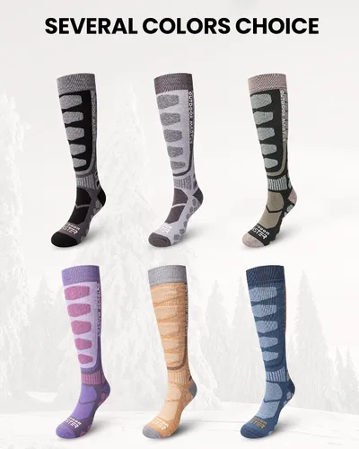 Vista 6 de OutdoorMaster Calcetines de esquí de lana merina, 23 pares sobre la pantorrilla, puños antideslizantes para hombres y mujeres, calcetines térmicos