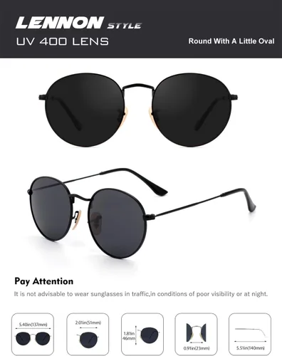 Vista 83 de CGID Gafas de sol unisex polarizadas redondas E01 Lennon