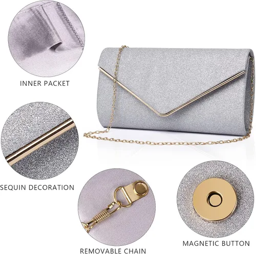 Vista 5 de Labair - Bolso de mano brillante para mujer. Bolso para noche con purpurina. Bolsas para bodas y fiestas