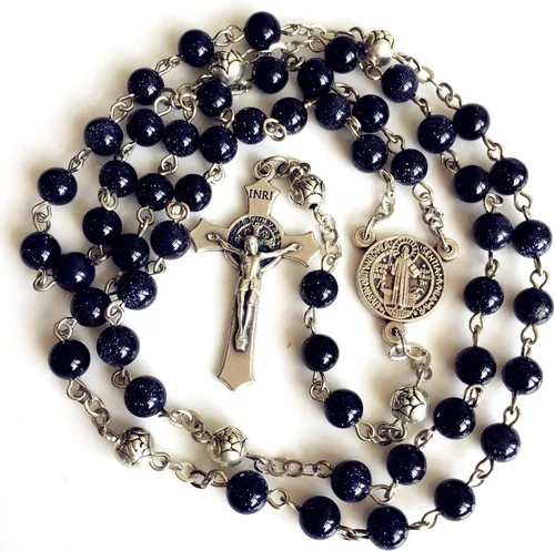 Vista 3 de elegantmedical HECHOS A MANO CUENTOS DE ORACIÓN DE arenisca azul & ROSA PLATA ROSA ROSARIO ITALIA CRUZ, Plata