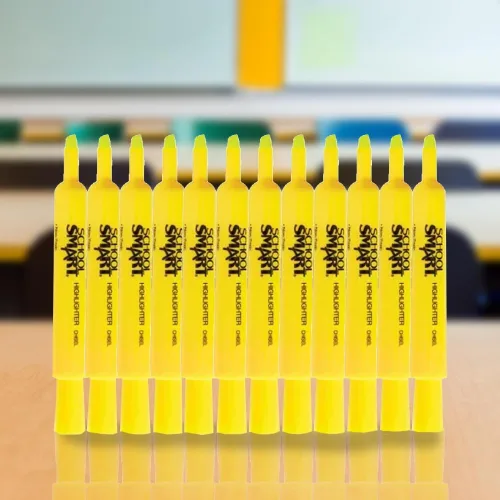 Vista 5 de School Smart Resaltadores estilo tanque, punta de cincel, amarillo, paquete de 12
