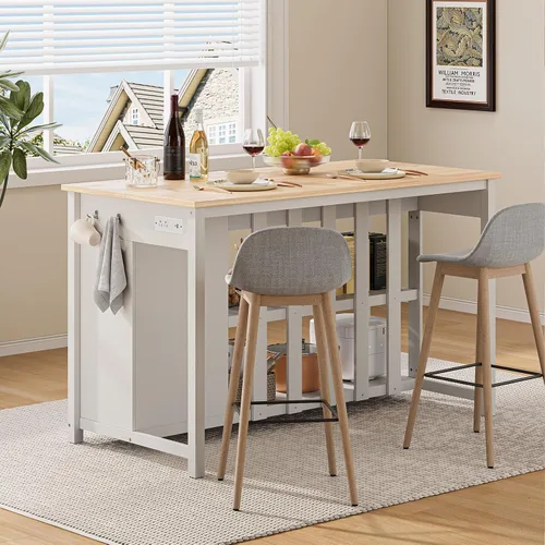 Vista 7 de ONBRILL Isla de cocina de 59 pulgadas con almacenamiento, mesa de madera maciza de goma