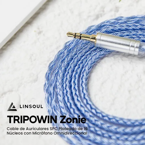 Vista 3 de Linsoul Tripowin Zonie - Cable IEM de 16 núcleos chapados en plata, cables mejorados para auriculares SPC de 1.25m para ZS10 PRO 2 AS10 PRO ZSN PRO
