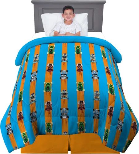 Vista 2 de Franco Ropa de cama para niños, edredón reversible de microfibra súper suave, tamaño individual/matrimonial, Hot Wheels (paquete de 4)