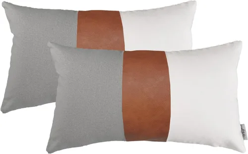 Vista 8 de Juego de 2 fundas de almohada negras y marrones de 18 x 18 pulgadas, fundas de almohadas modernas con rayas estilo granja para sofá, sala de estar