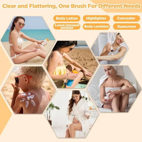Vista 5 de Cepillo autobronceador Kabuki, aplicador corporal vegano para cara Cerdas sintéticas suaves para una mezcla de bronceado sin rayas, se adapta a