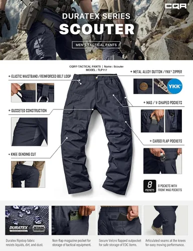 Vista 7 de CQR - Pantalones tácticos tipo cargo para hombre, tejido ripstop, resistentes al agua, ligeros, para uso diario, trabajo, senderismo o exteriores