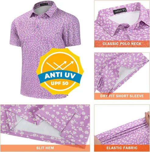 Vista 139 de TAPULCO Camisetas tipo polo de secado rápido para hombre, diseño de camuflaje, atléticas, ligeras, transpirables, casuales, para golf