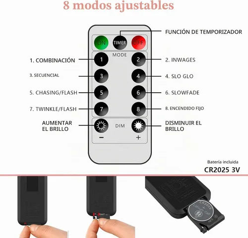 Vista 7 de VIPMOON Guirnalda de luces artificiales de 20 LED de 10 pies, funciona con pilas, con control remoto, tira de luces blancas cálidas impermeables