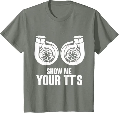 Vista 103 de Funny Show Me Your TT's Twin Turbo Car Racing Camiseta, Negro, S