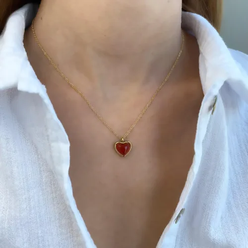 Vista 4 de Joxevyia Carnelian Crystal Heart Necklace Raw Stone Healing Crystals Dainty Heart Gemstone Gold Pendant Necklace Anniversary Birthday Valentines