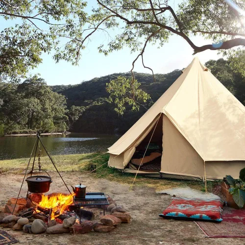Vista 8 de Tienda de campaña de lona de algodón impermeable para 4 estaciones, tienda de campaña grande glamping, tipi yurta con estufa de techo, agujero