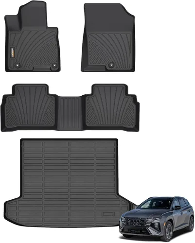 Vista 69 de Alfombrillas para todo tipo de clima y forro de carga para Volkswagen Atlas 2018-2026 (asientos de 6 pasajeros), juego completo de 3 filas