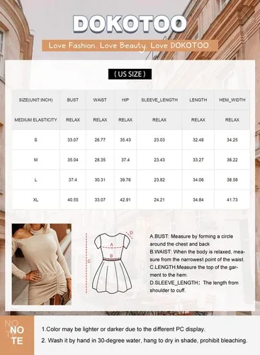 Vista 6 de Dokotoo Vestido corto de manga larga para mujer, cuello alto, hombros recortados, falda fruncida, para club, con cordón