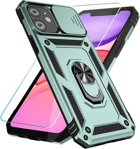 Vista 29 de Funda para teléfono SunStory para iPhone 11 con protector de pantalla HD y cubierta deslizante para la cámara y soporte giratorio con anillo