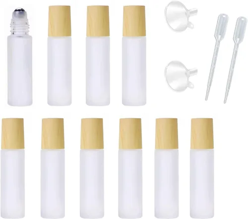 Vista 9 de 10 botellas de aceites esenciales de vidrio esmerilado, botellas de rodillo de masaje recargables de 0.3 onzas líquidas, botellas de perfume