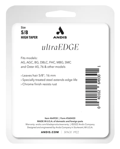 Vista 3 de Andis Ultra Edge Size, 5/8HT: 5/8" (16 mm) Acero al carbono para una nitidez duradera, corte de 5/8 pulgadas para acabados más completos, hoja