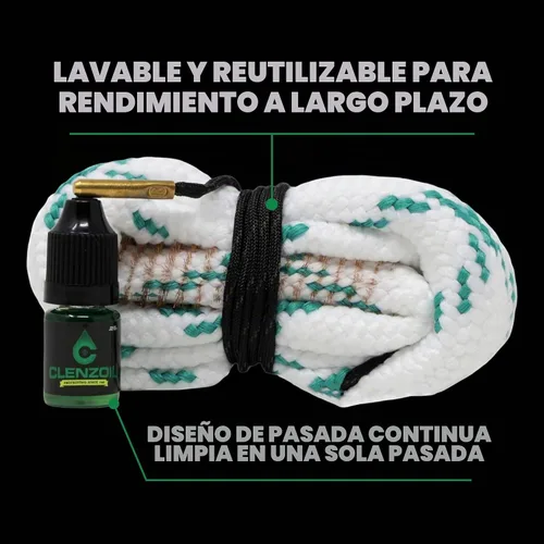 Vista 3 de Clenzoil Cobra Bore Cleaner – Pull-Through Gun Barrel Cleaning Tool – Brass Brush Embedded in Cotton Bore Rope – Reusable & Washable – Includes CLP