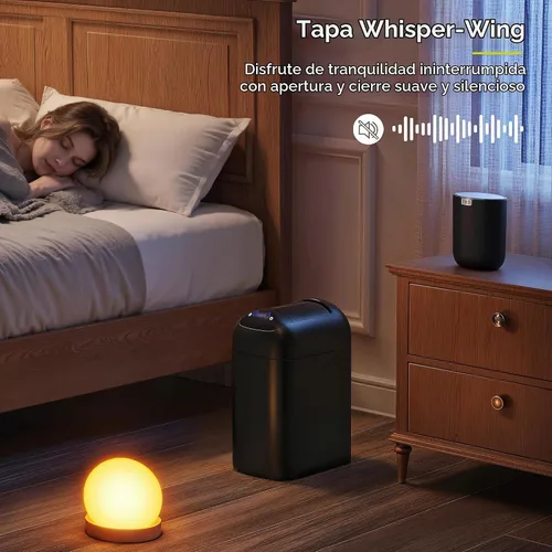 Vista 4 de EKO Astro Slim Basurero con sensor, 10L / 2.6 galones, papelera sin contacto con tapa de mariposa de cierre suave, papelera de acero inoxidable