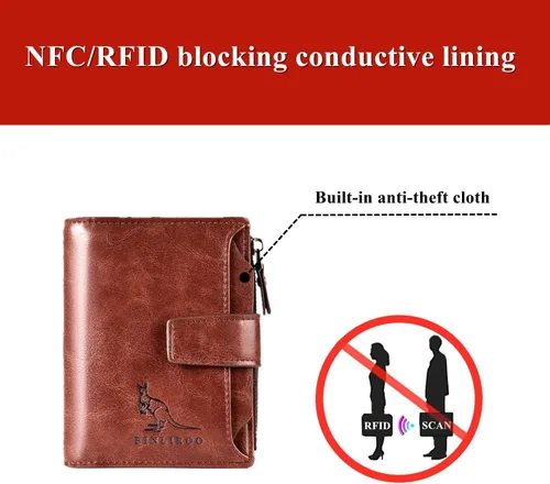 Vista 4 de Carteras de cuero para hombres con bloqueo RFID ranura para tarjetas de identificación separadas B2001 Clásico