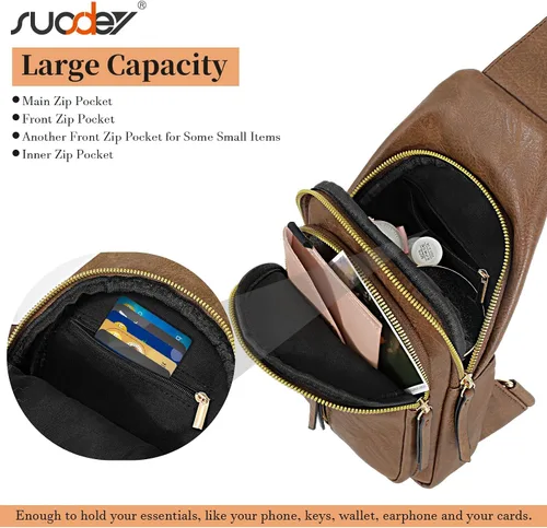 Vista 3 de SUOSDEY 2024 Sling Bag for Women Leather Crossbody Bags for Women Trendy Chest Bag Traveling Walking