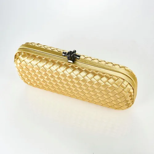 Vista 4 de Bolso de mano de noche tejido para mujer, elegante bolso cruzado con cadena desmontable para boda, fiesta de graduación