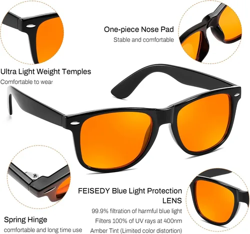 Vista 4 de FEISEDY Orange Blue Light Blocking Glasses for Woman Men Amber Lenses Computer Gaming Glasses for Better Sleep