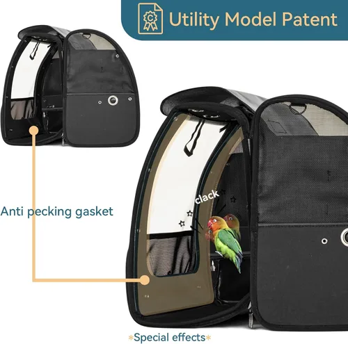 Vista 3 de Petsfit Transportador de pájaros de tamaño mediano con cuenco de acero inoxidable, mochila de loro incluye bandeja deslizante para una fácil