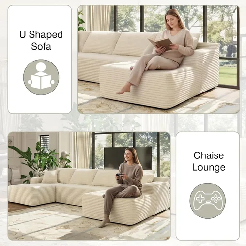 Vista 7 de THSUPER Sofás seccionales sin hueso de pana de 134 pulgadas en forma de U de gran tamaño para sala de estar con diván doble, cómodo sofá de asiento