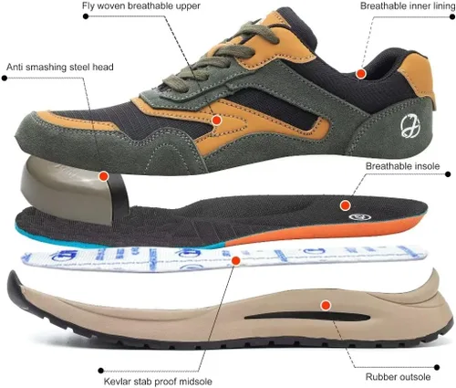 Vista 2 de Zapatos de punta de acero para hombre, zapatos de trabajo ligeros, cómodos, a prueba de pinchazos, zapatos de seguridad para uso industrial