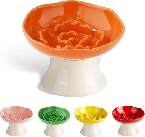 Vista 8 de Cuenco elevado de cerámica para alimentación lenta para gatos y perros pequeños, plato elevado inclinado para comida de mascotas, diseño anti-vómito