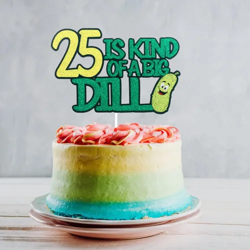 Vista 2 de 25 is Kind of a Big Dill Happy Birthday Cake Topper – Divertidas decoraciones de pepinillo verde con purpurina para cumpleaños 25 para mujeres