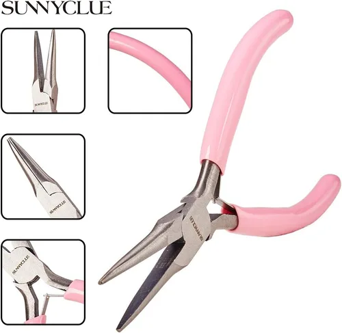 Vista 3 de SUNNYCLUE Alicates de punta de cadena de 5 pulgadas de largo con mandíbulas planas, mini alicates de precisión para hacer joyas, proyectos