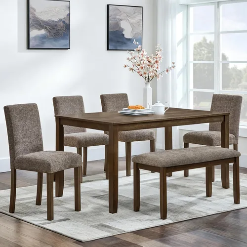 Vista 12 de LUMISOL - Juego de mesa de comedor de madera maciza con 4 sillas tapizadas y banco para cocina, comedor, sala de estar, gris plateado