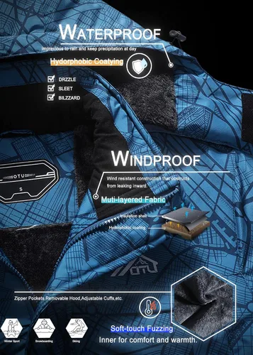 Vista 7 de Chaqueta de esquí impermeable para hombre, rompevientos, cálida, para invierno, con capucha, para montaña, nieve