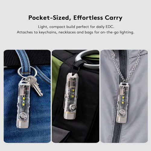 Vista 6 de RovyVon 4ª linterna Aurora A8 USB-C EDC, 90 CRI 5000K, luz de llavero recargable máxima de 420 lúmenes, encendido momentáneo, modo de bloqueo