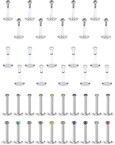 Vista 6 de SCERRING Anillos de labios de 16G, 0.236 pulgadas, 0.394 pulgadas, 0.394 pulgadas, 0.394 pulgadas, acrílico y acero inoxidable, labret Monroe