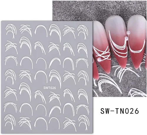 Vista 3 de Calcomanías de arte de uñas, calcomanías de uñas de línea de rayas francesas, calcomanías de puntas francesas 3D, calcomanías de arte de uñas