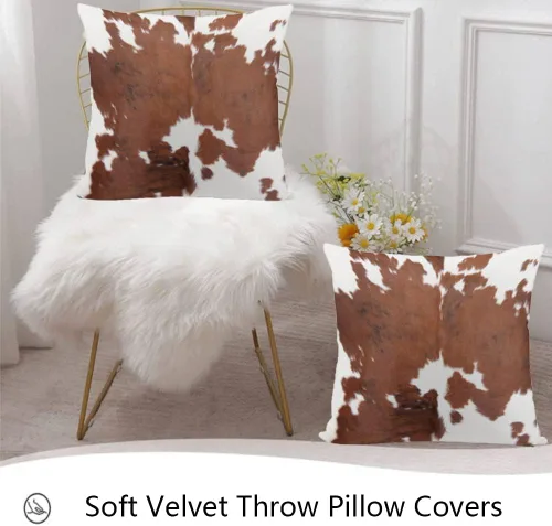 Vista 4 de Fundas de almohada de terciopelo, funda de almohada vintage suave para sofá, piel de vaca, piel de vaca, piel de vaca, funda de cojín cuadrada