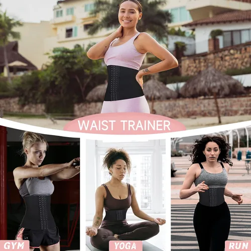 Vista 5 de VUNMUN - Corsé de entrenamiento de cintura para mujer, faja ajustable para entrenamiento de reloj de arena, moldeador de cuerpo, Negro