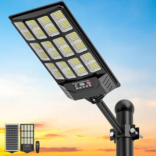 Vista 12 de Luces de calle solares para exteriores impermeables, luz de inundación de ángulo amplio, luz de estacionamiento solar LED con sensor de movimiento
