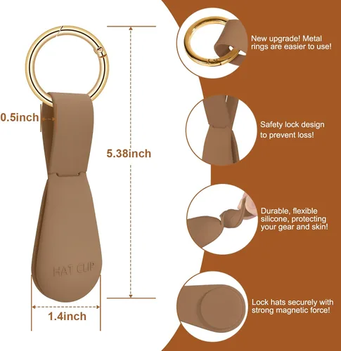 Vista 37 de Clip magnético para sombrero para viajes, 2 soportes de silicona color caqui claro para bolsos, bolsos, equipaje y sombreros de playa, clip
