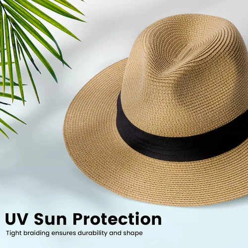 Vista 2 de Simplicity Sombrero Panamá de paja de ala ancha para hombre y mujer