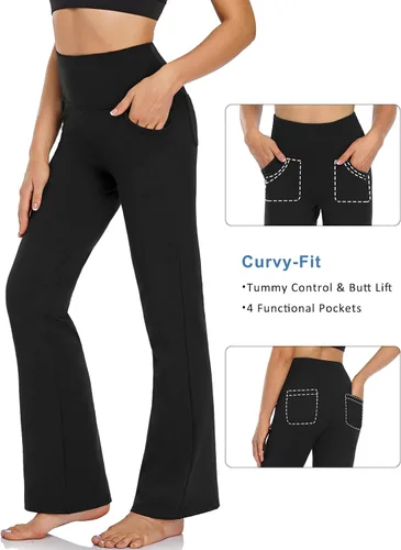 Vista 3 de FIRST WAY - Pantalones capri de yoga para mujer de corte para bota 3 bolsillos estampado floral